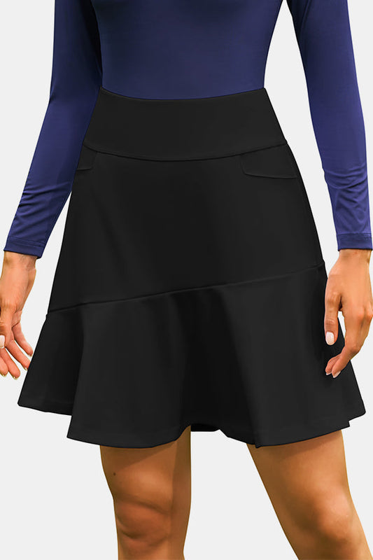 Black 19' Knee-Length Tennis Golf Ruffle Miniskirt