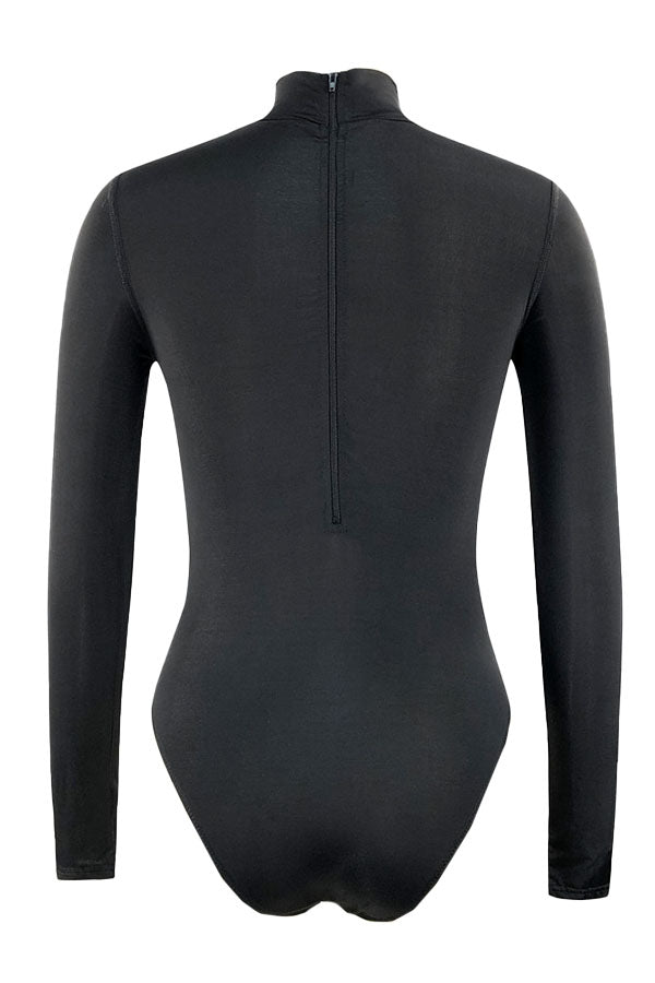 Black Mock Collar Zip Long Sleeve UPF50+ Rash Guard-Zacharb | Fashion Outdoor Clothing