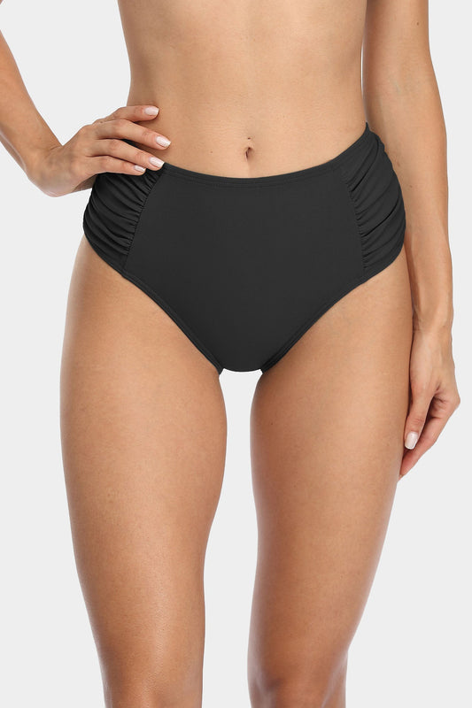 Zacharb Women's Solid High Waisted Pleated Bikini Swim Bottom